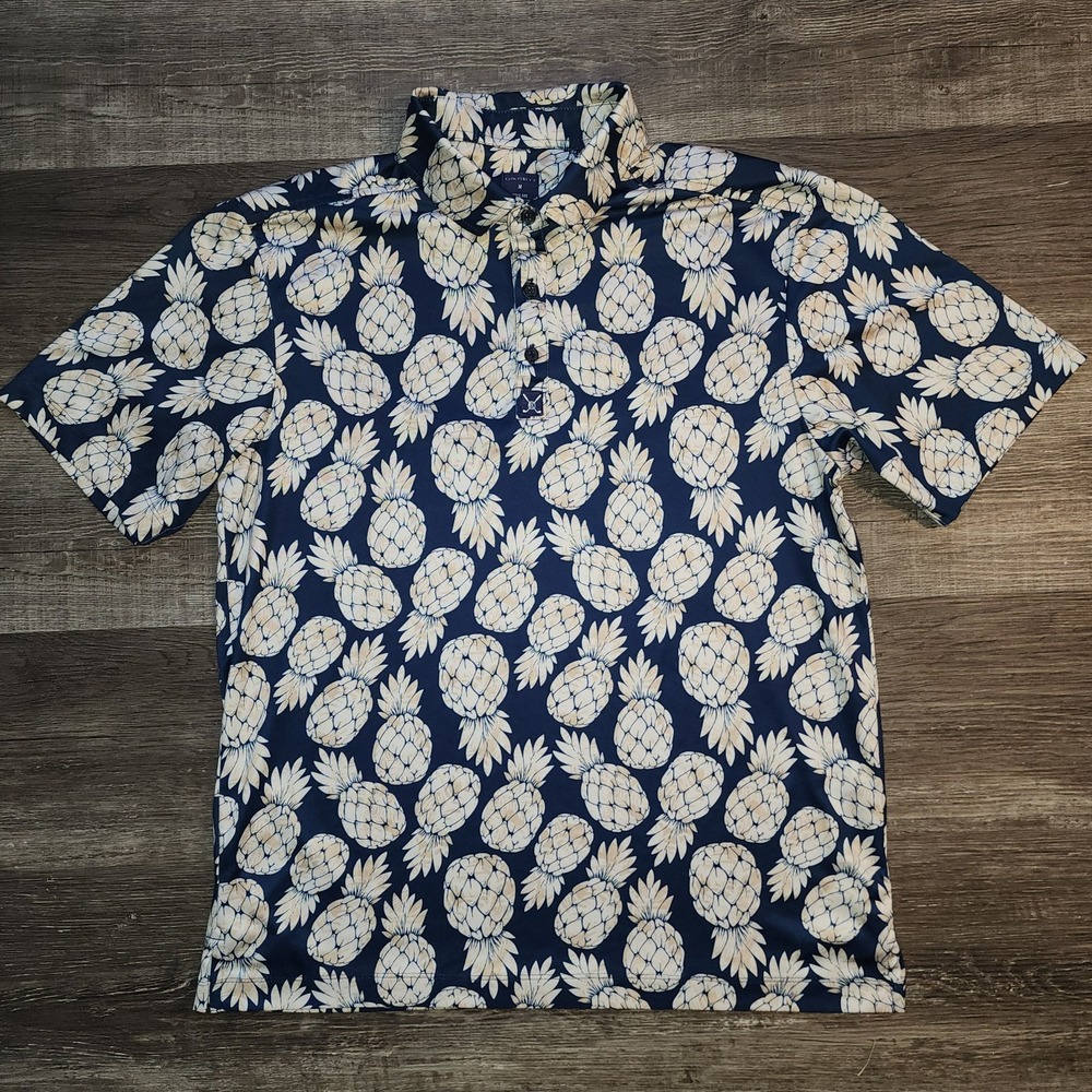 Con.struct Men's Quick Dry Performance Golf Polo Size Medium Pineapple Print